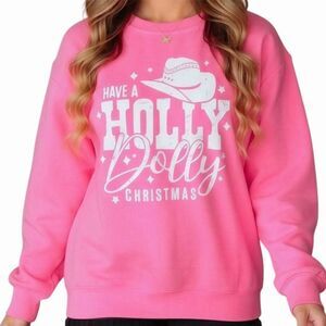 Women's Pink Holly Dolly Christmas‎ Graphic Sweatshirt NWT